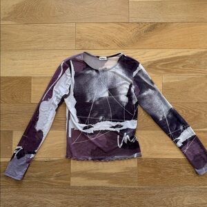 iNAMORATA Purple Graphic Mesh Long-Sleeve Top